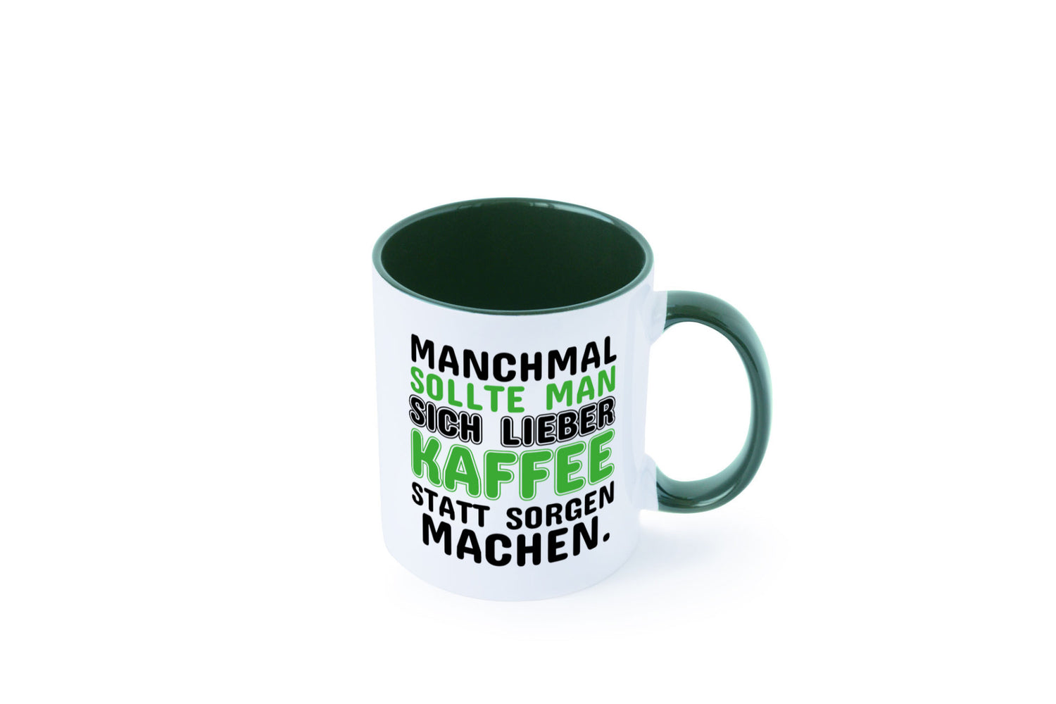 Kaffee statt sorgen lustiger Spruch Geschenk Humor Geschenkidee Tasse