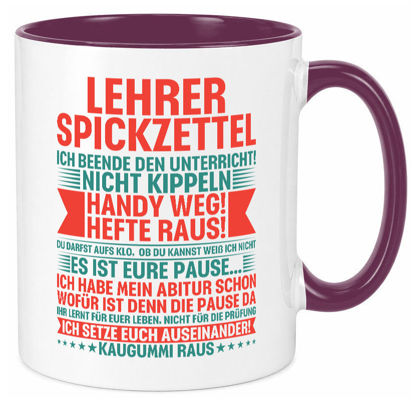Lehrer Spickzettel | Beruf Tasse lustiger Spruch vl4 lustig Arbeit Kollegen