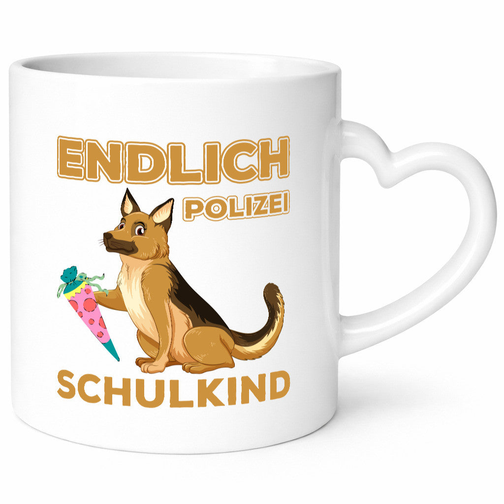 Endlich Schulkind | Tasse Einschulung Polizei Hund lustiger Spruch Geschenk