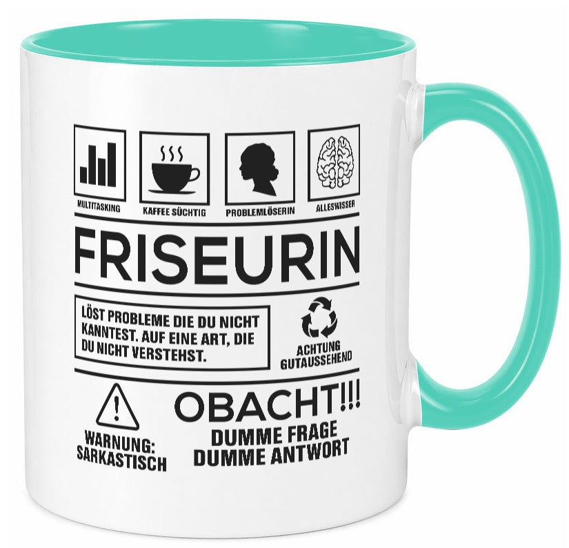 Achtung Probleme Friseurin | Friseuse Frisörin Geschenkidee Humor Tasse