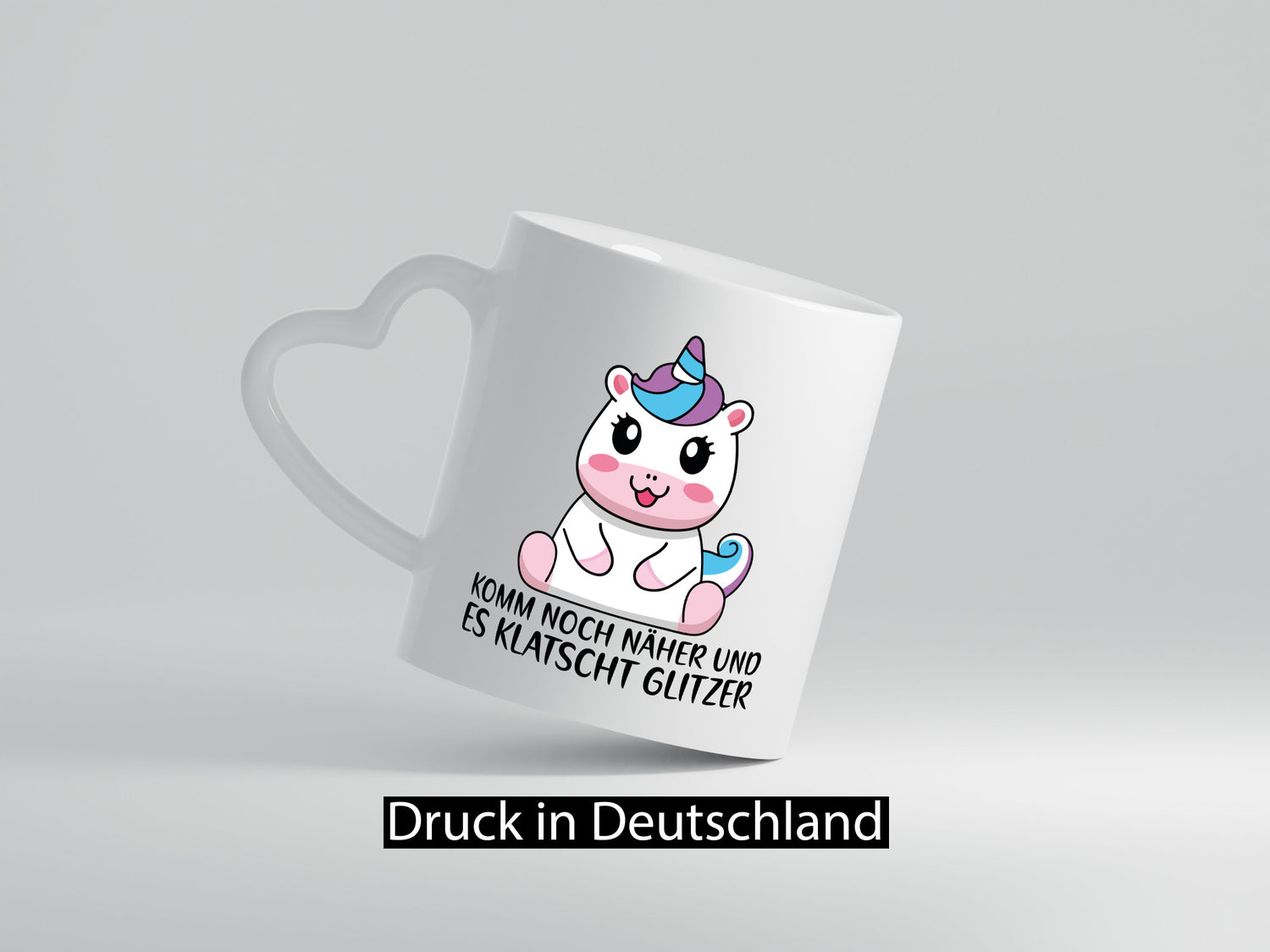 Komm näher und es klatscht Glitzer | Humor Einhorn Geschenkidee Tasse