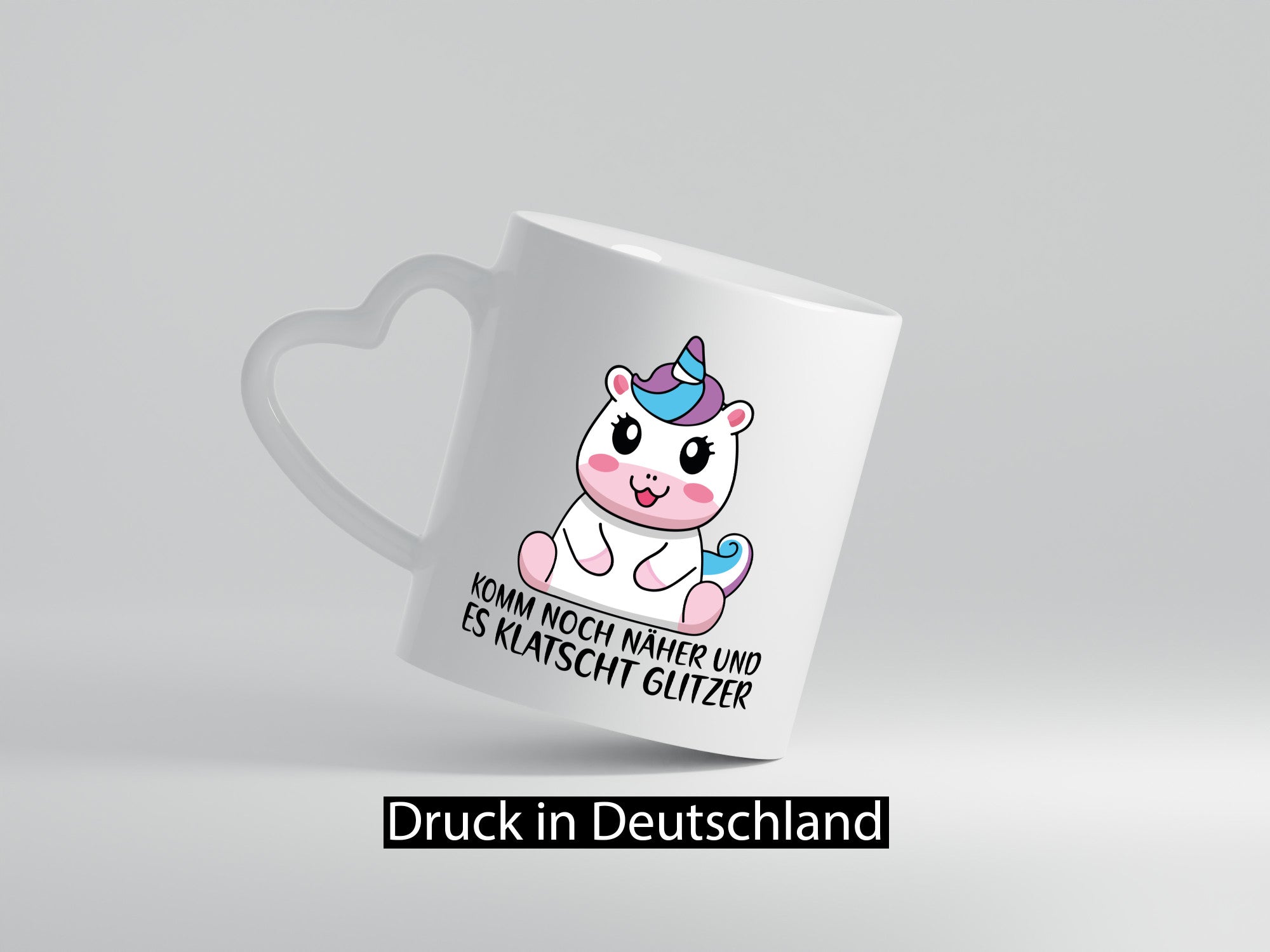 Komm näher und es klatscht Glitzer | Humor Einhorn Geschenkidee Tasse