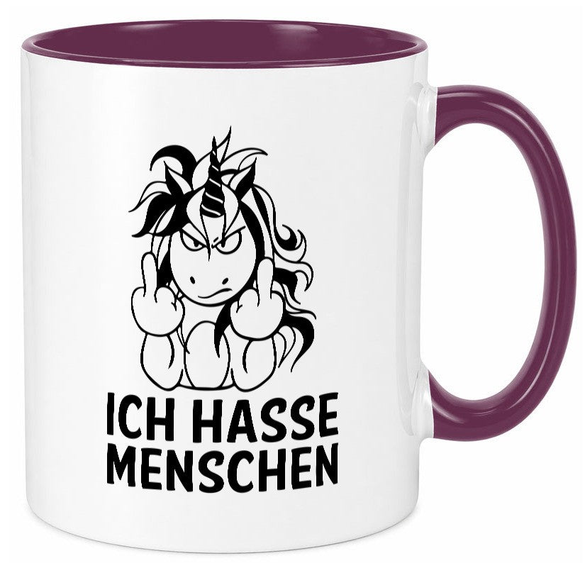 Ich hasse Menschen | Einhorn Stinkefinger lustig Humor Geschenkidee Geschenk Tasse