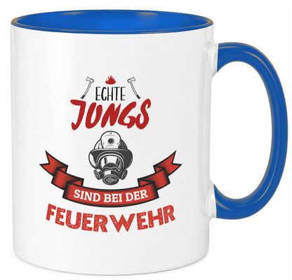 Echte Jungs sind bei der Feuerwehr | Feuerwehrmann lustiger Spruch Geschenk Tasse
