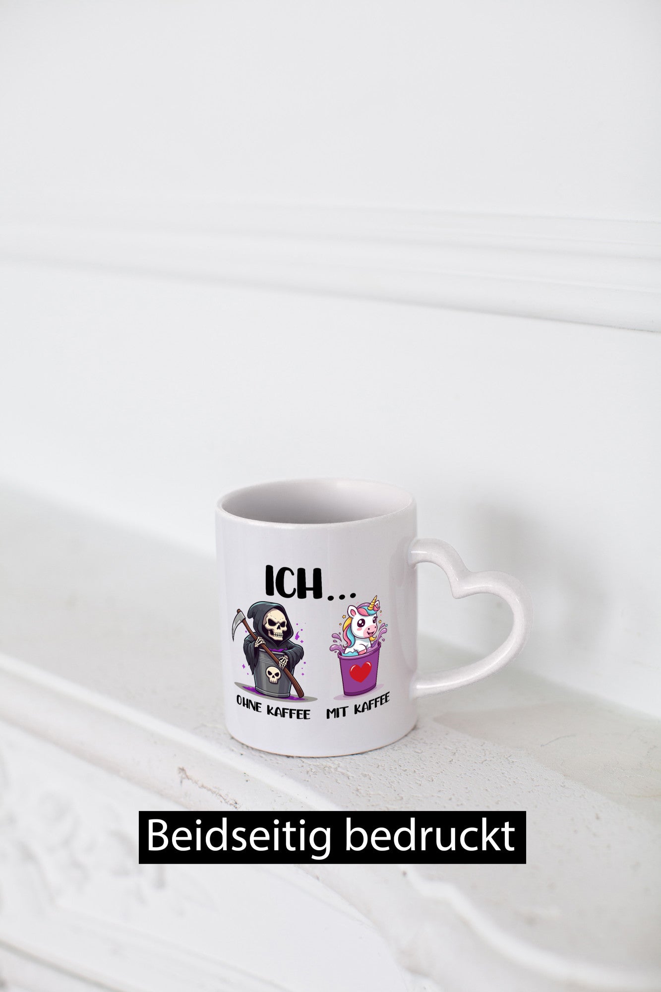 Ich mit und ohne Kaffee | Einhorn Kaffeetrinker v2 Humor Geschenkidee Tasse