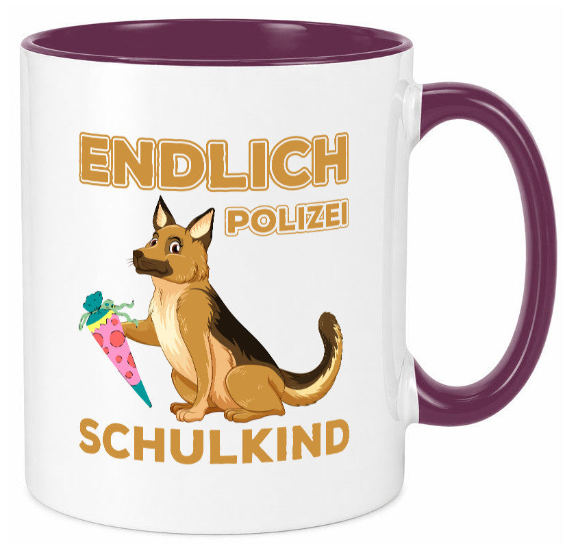 Endlich Schulkind | Tasse Einschulung Polizei Hund lustiger Spruch Geschenk