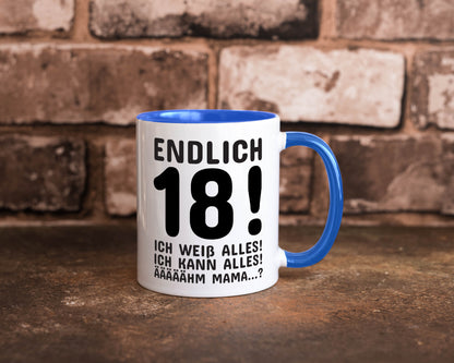 Endlich 18 | Geburtstag Tasse volljährig Erwachsen lustig Geschenkidee Geschenk