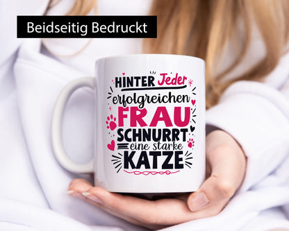 Erfolgreiche Frau schnurrrt eine Starke Katze | Katzendame Humor Tierliebhaber