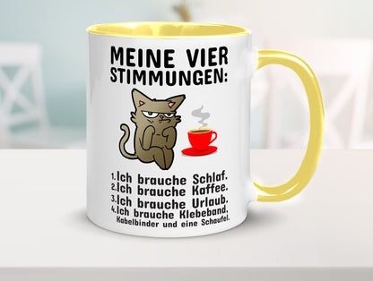 Vier Stimmungen | Morgenmuffel Tasse mürrische Katze Humor Tierliebhaber