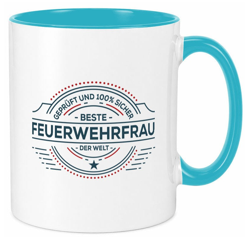 Geprüft und sicher: Feuerwehrfrau | Feuerwehr Humor Geschenkidee Tasse