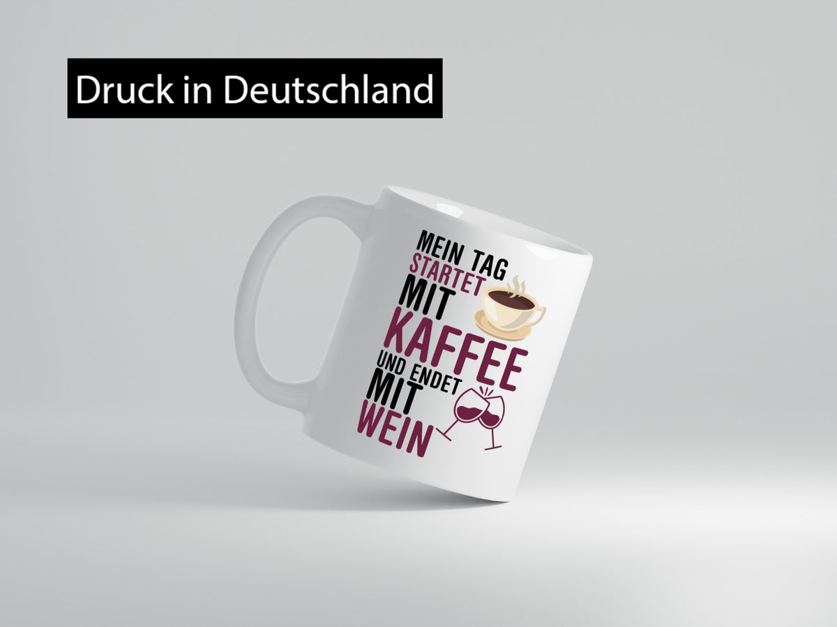 Mit Kaffe und Wein | Kaffeeliebhaber Weinliebhaber Geschenkidee Humor Tasse