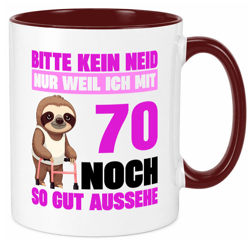 70. Geburtstag | Bitte kein neid Faultier 70 Jahre v2 Humor Geschenkidee Tasse
