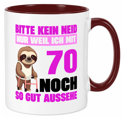 70. Geburtstag | Bitte kein neid Faultier 70 Jahre v2 Humor Geschenkidee Tasse