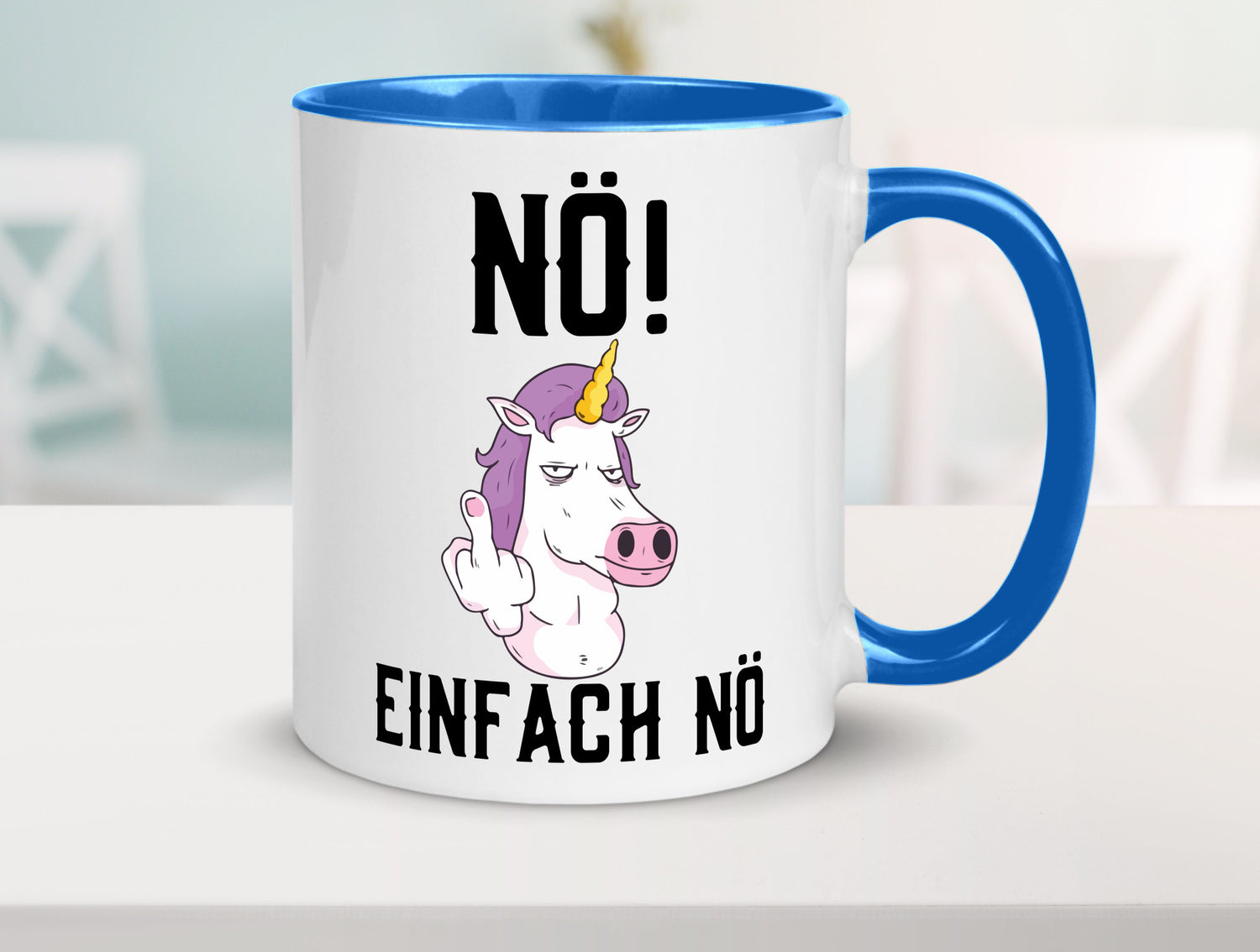 Einfach Nö | Keinen Bock Einhorn Mittelfinger Comic Geschenkidee Humor Tasse