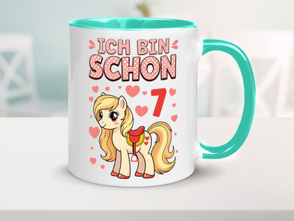 7. Geburtstag | 7 Jahre Mädchen Reiten Pony lustiger Spruch Geschenk Tasse