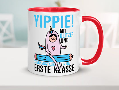 Mit Glitzer und Sternenstaub | Einschulung Einhorn lustiger Spruch Geschenk