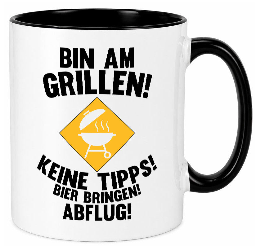 Bin am Grillen | Bier bringen und Abflug Grillmeister Geschenk Humor Tasse