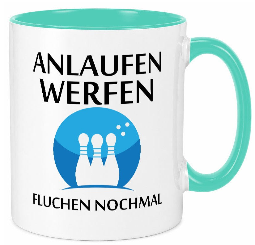 Anlaufen werfen fluchen nochmal | Bowling Sport Geschenk Humor Geschenkidee Tasse