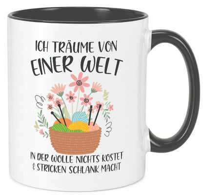 Träume von Wolle die nichts kostet | Korb Strick Blumen lustiger Spruch