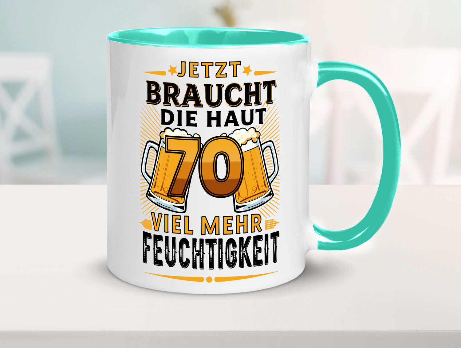 70 braucht die haut mehr Feuchtigkeit | 70. Geburtstag Humor Geschenkidee Tasse