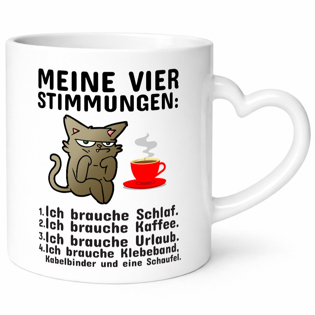 Vier Stimmungen | Morgenmuffel Tasse mürrische Katze Humor Tierliebhaber