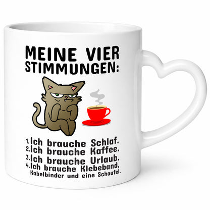 Vier Stimmungen | Morgenmuffel Tasse mürrische Katze Humor Tierliebhaber