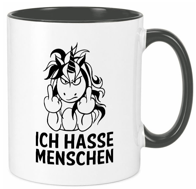 Ich hasse Menschen | Einhorn Stinkefinger lustig Humor Geschenkidee Geschenk Tasse