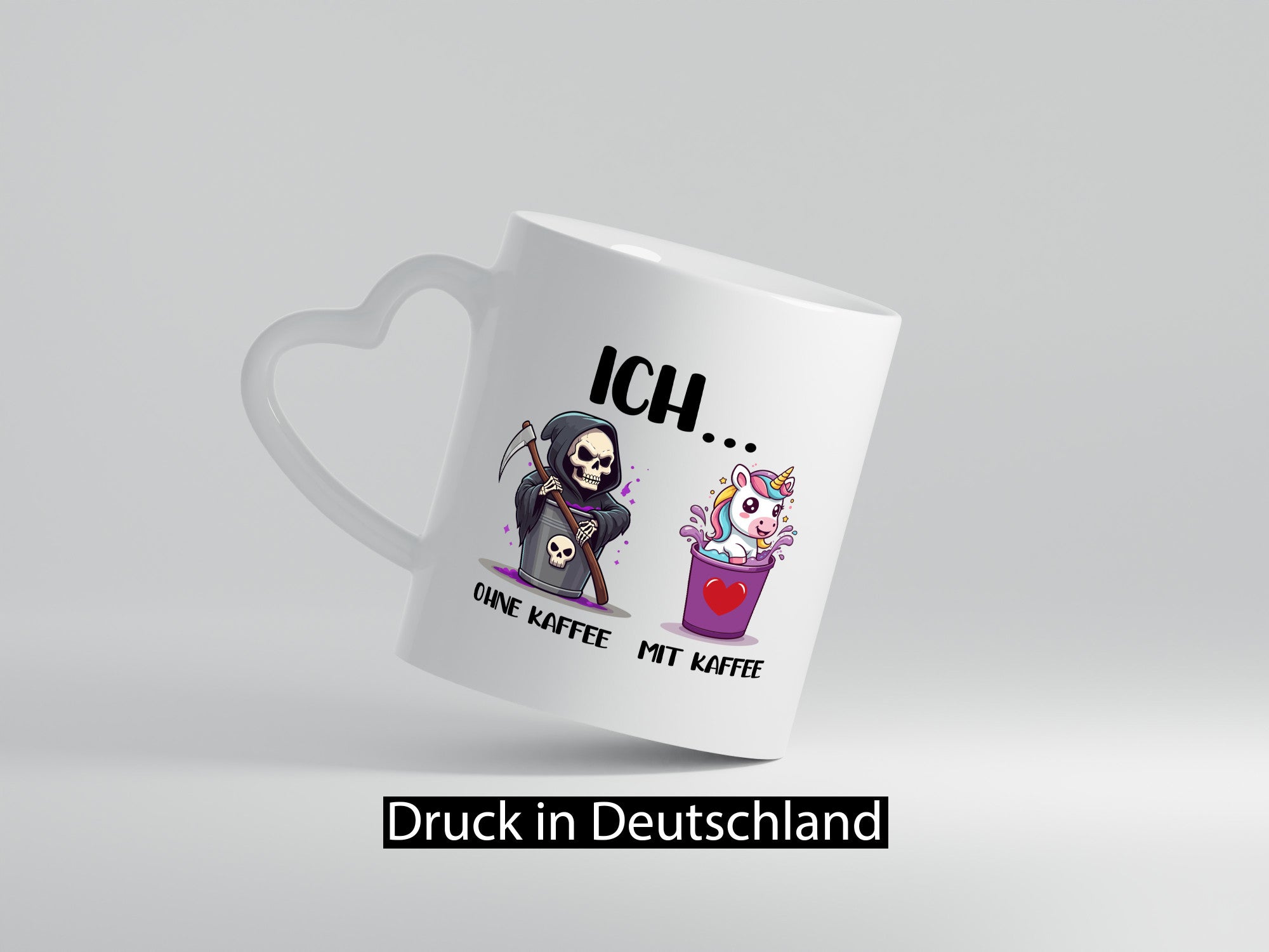Ich mit und ohne Kaffee | Einhorn Kaffeetrinker v2 Humor Geschenkidee Tasse