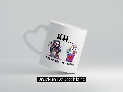 Ich mit und ohne Kaffee | Einhorn Kaffeetrinker v2 Humor Geschenkidee Tasse