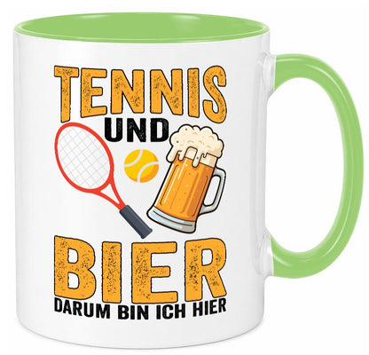 Tennis und Bier darum bin ich hier | Tennisspieler v2 Geschenkidee Humor Tasse