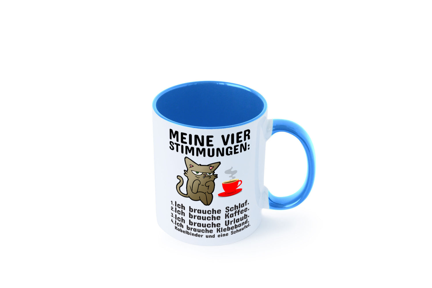 Vier Stimmungen | Morgenmuffel Tasse mürrische Katze Humor Tierliebhaber