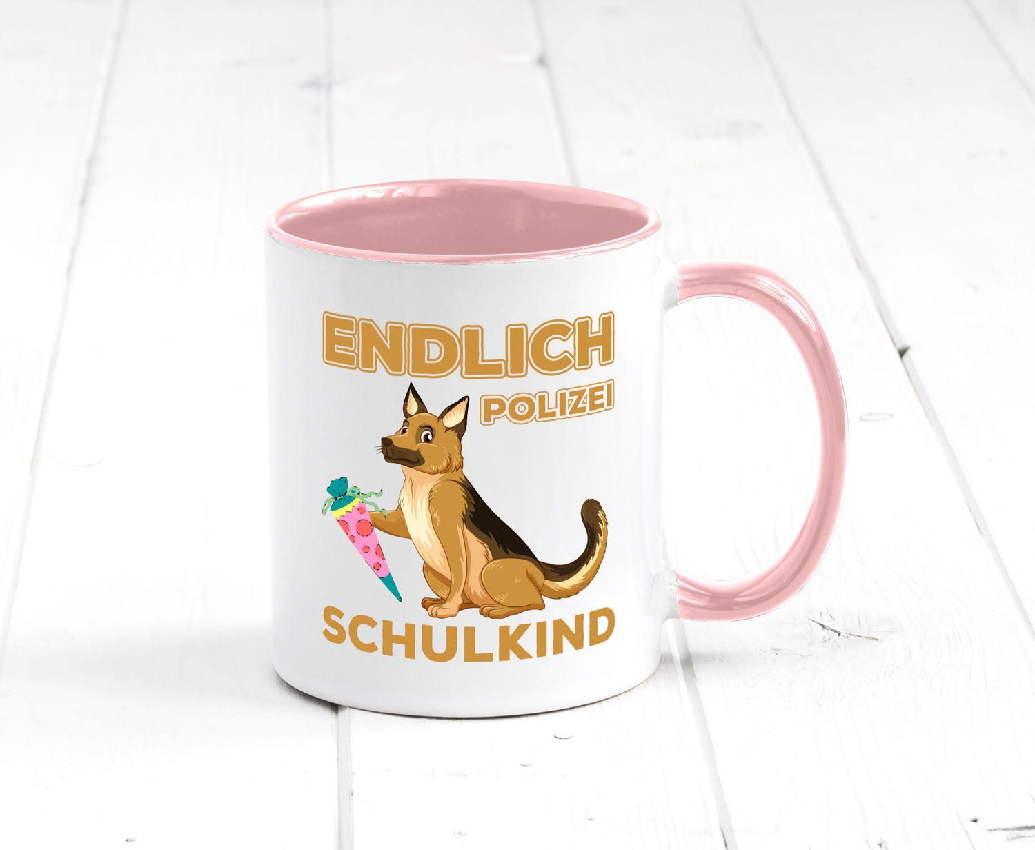 Endlich Schulkind | Tasse Einschulung Polizei Hund lustiger Spruch Geschenk