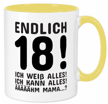 Endlich 18 | Geburtstag Tasse volljährig Erwachsen lustig Geschenkidee Geschenk