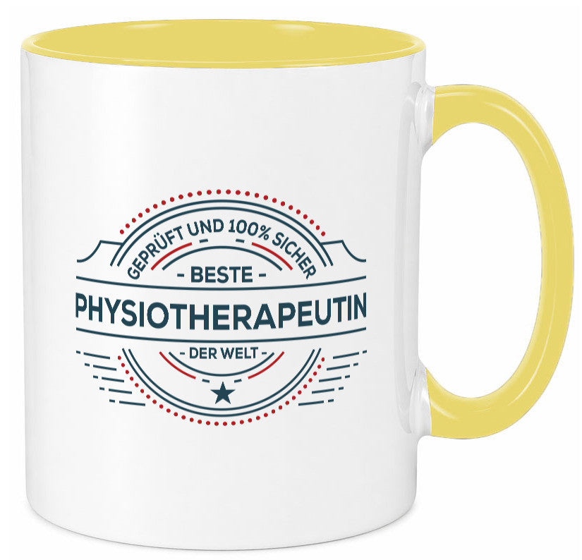 Geprüft und sicher: Physiotherapeutin Humor Geschenkidee Tasse