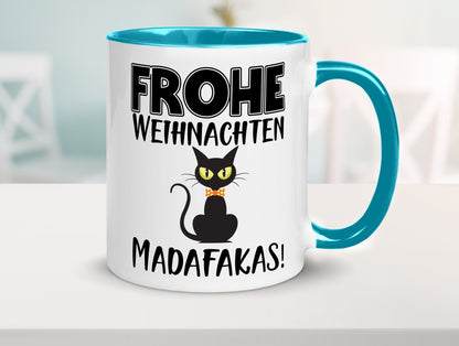 Frohe Weihnachten Madafakas! | Katze Tasse Vintage lustiger Spruch Geschenk
