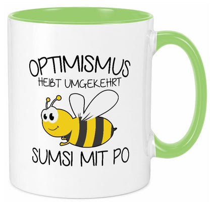 Optimismus umgekehrt heißt Sumsimitpo | Biene lustiger Spruch Geschenk Humor Tasse