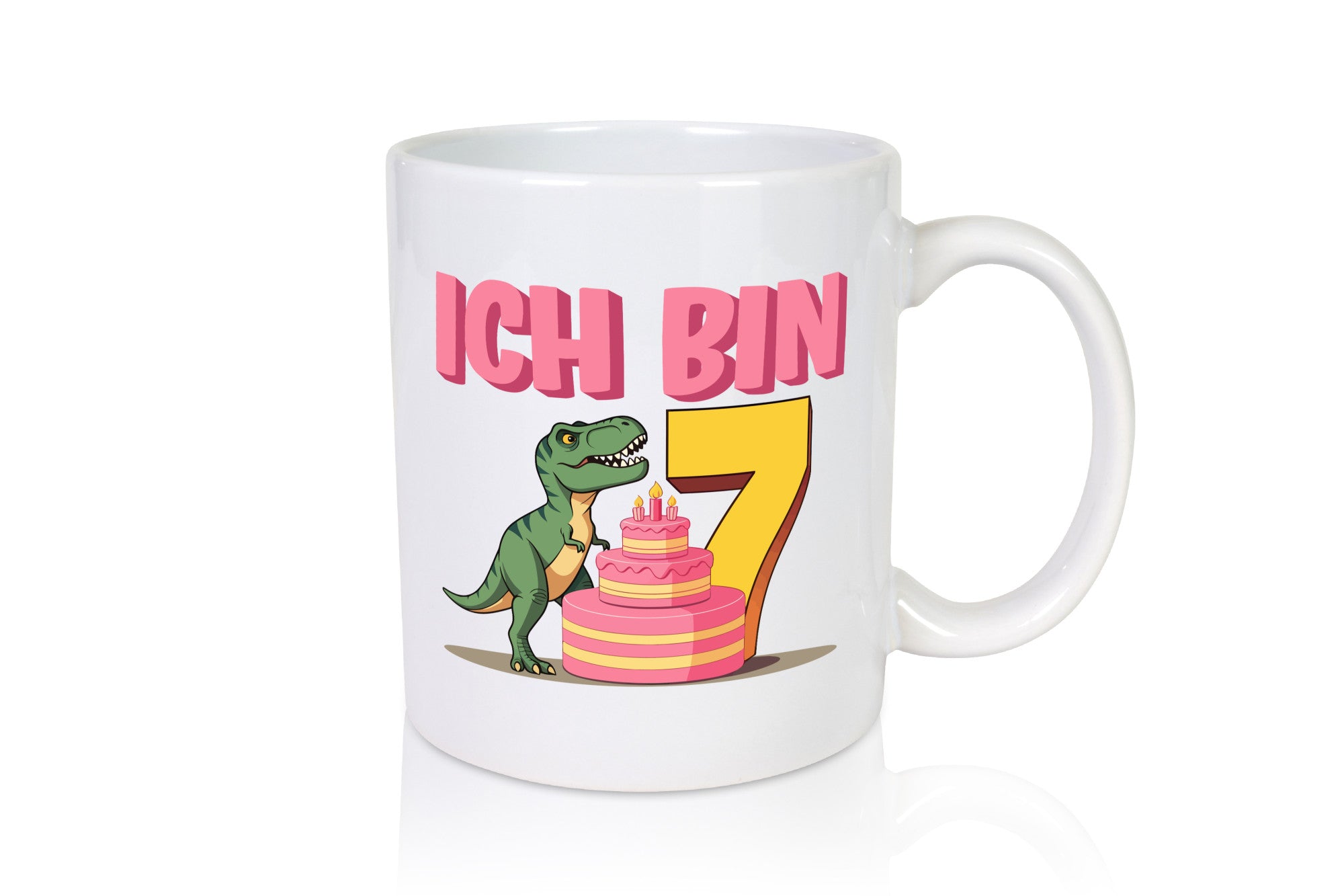 7 Geburtstag | Jahre Dinosaurier mit Kuchen Humor Geschenkidee Tasse