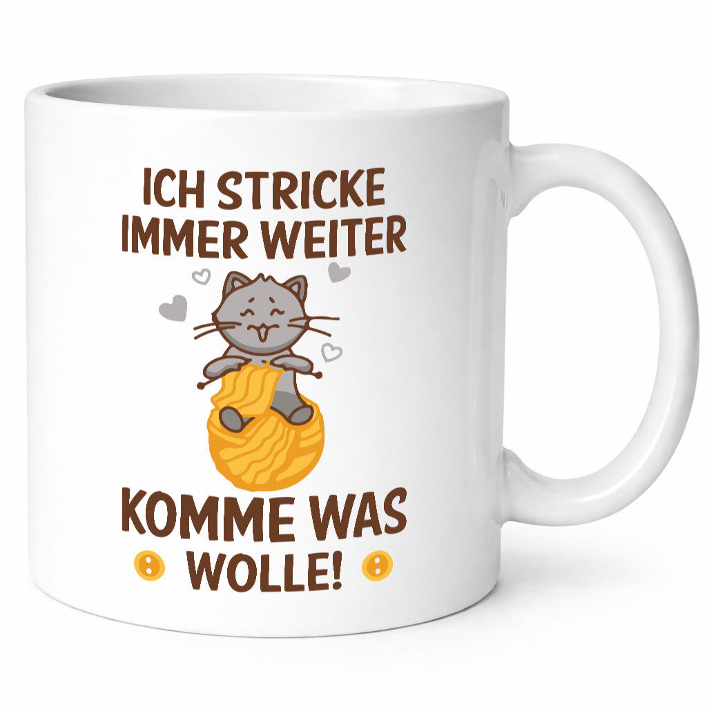 Stricke immer weiter, komme was wolle | Knöpfe Katze lustig Tierliebhaber Humor