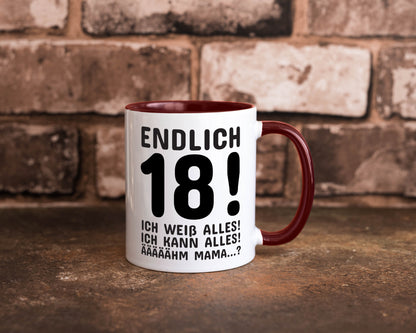 Endlich 18 | Geburtstag Tasse volljährig Erwachsen lustig Geschenkidee Geschenk