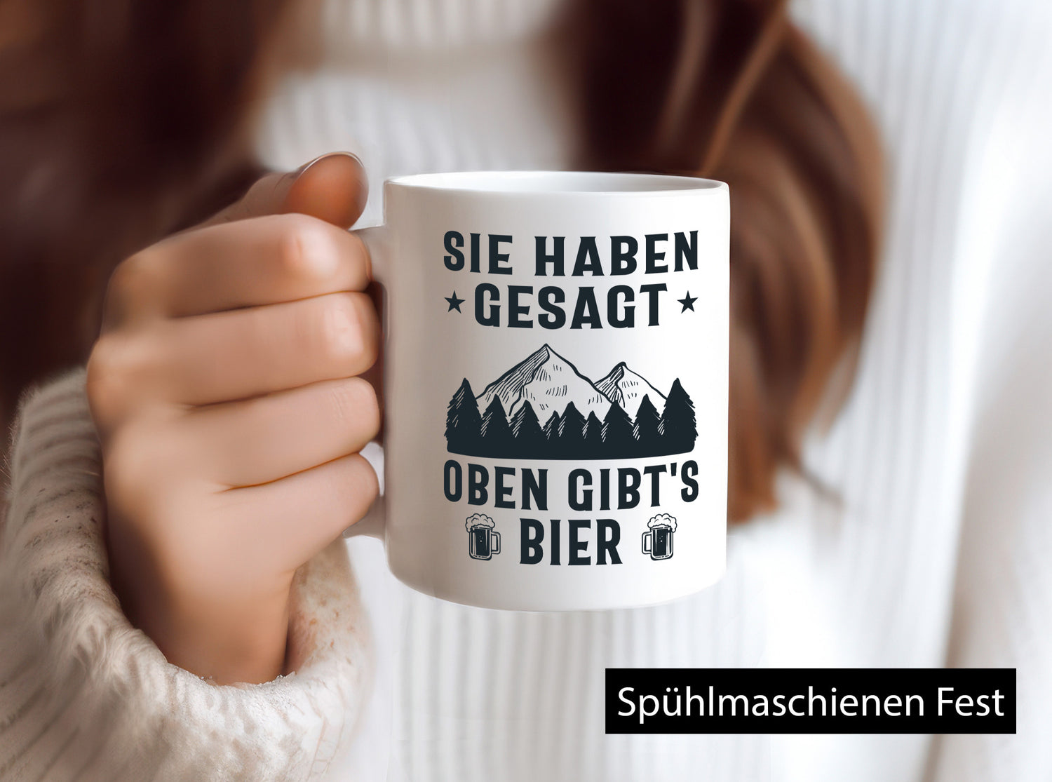 Oben gibts Bier | Bierliebhaber Wandern Berge Laufen lustiger Spruch Geschenk