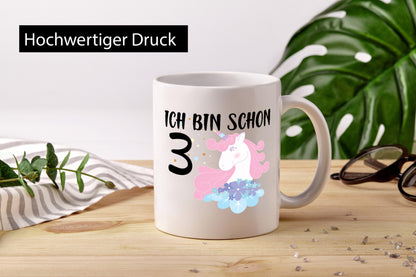 Ich bin schon 3 | 3. Geburtstag Kind Jährige Einhorn Geschenkidee Humor Tasse