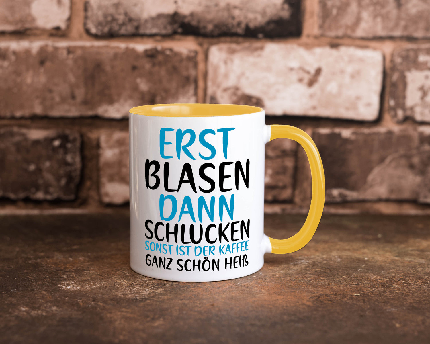 Erst Blasen dann Schlucken | kecker Spruch Lippenstift Geschenkidee Humor Tasse