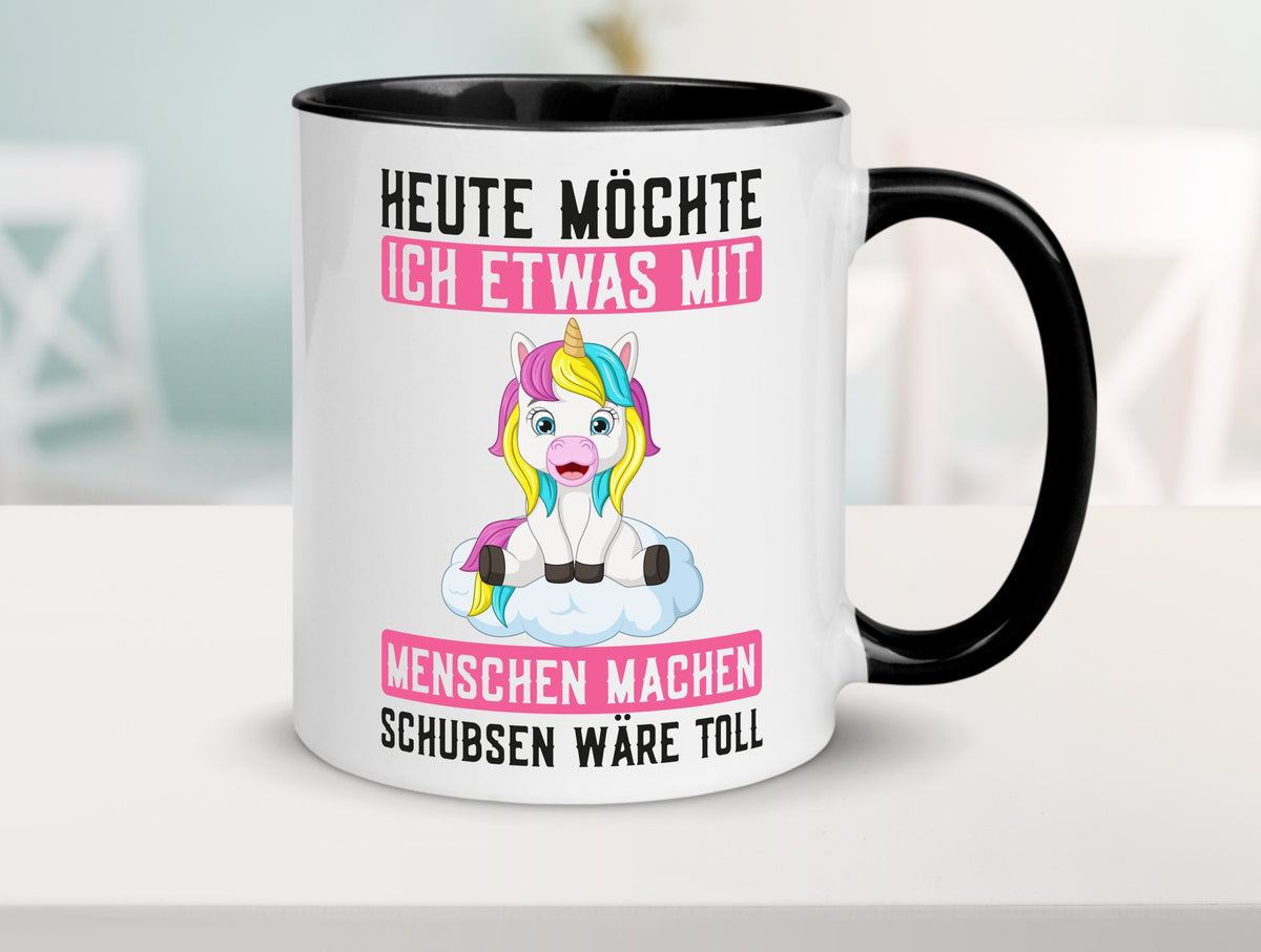 Mit Menschen machen | Schubsen Einhorn Nerv mich ned lustig Humor Geschenkidee Tasse