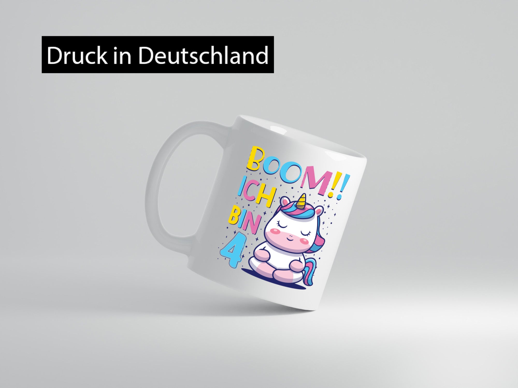 Boom!! Ich bin 4 | Einhorn Sterne Geschenkidee Humor Tasse
