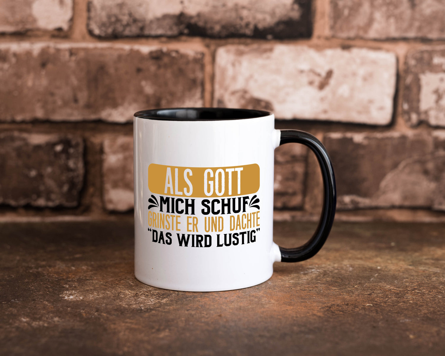 Als Gott mich Schuf Grinste er lustiger Spruch Geschenk Humor Geschenkidee Tasse