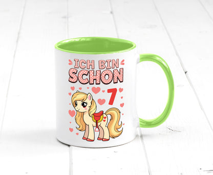 7. Geburtstag | 7 Jahre Mädchen Reiten Pony lustiger Spruch Geschenk Tasse