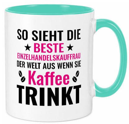 Kaffee trinkt: Einzelhandelskauffrau | Einzelhandel Humor Geschenkidee Tasse