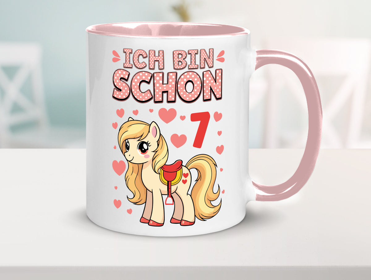 7. Geburtstag | 7 Jahre Mädchen Reiten Pony lustiger Spruch Geschenk Tasse