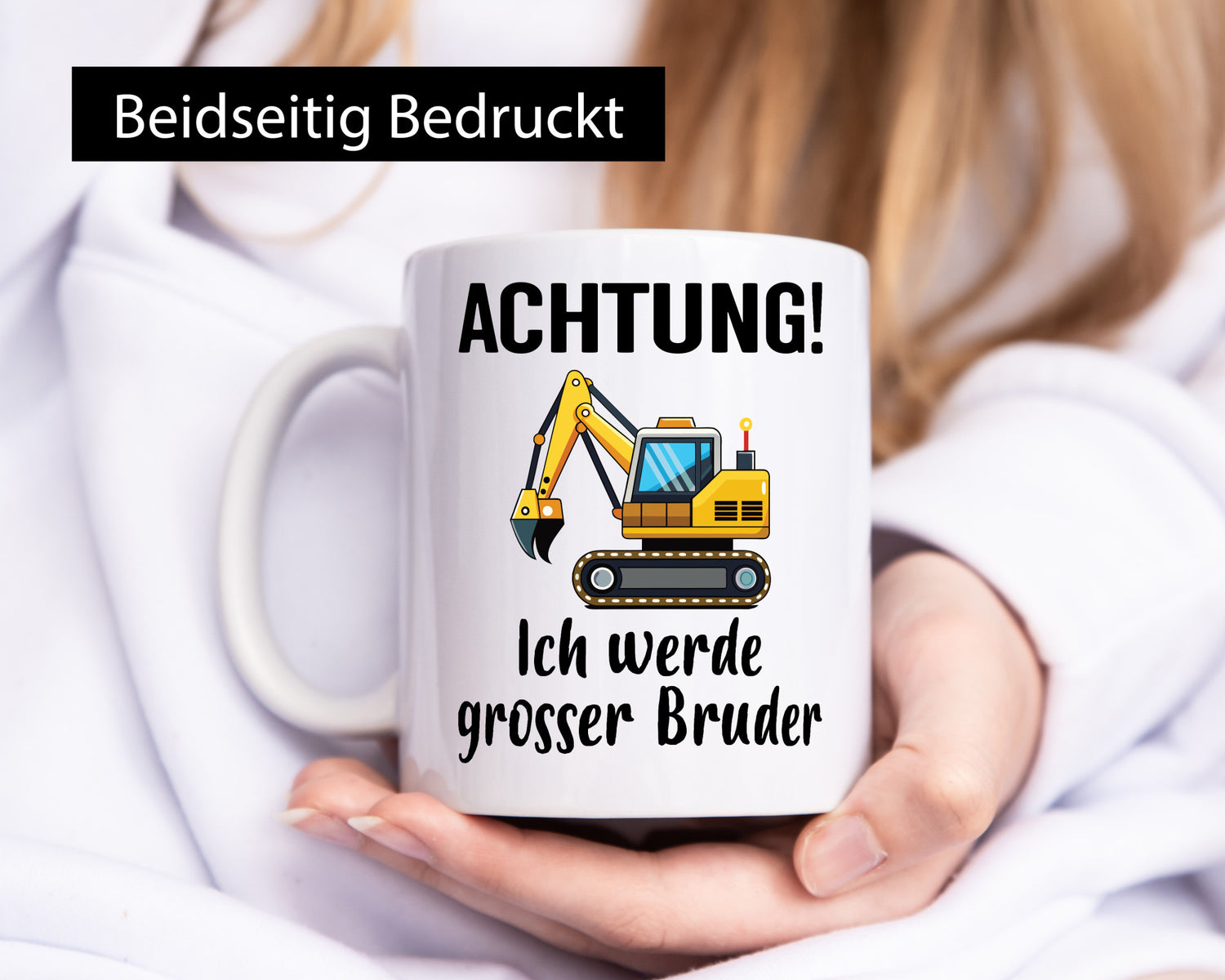 Achtung ich werde Großer Bruder | Bagger Geschwister Geschenkidee Humor Tasse