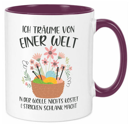 Träume von Wolle die nichts kostet | Korb Strick Blumen lustiger Spruch